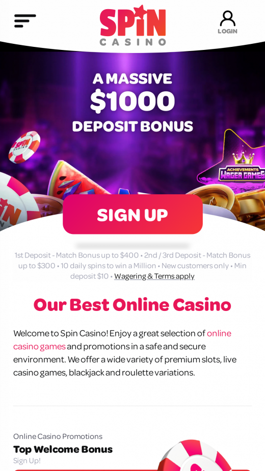 Spin Casino app Screenshot Spin Casino app Screenshot