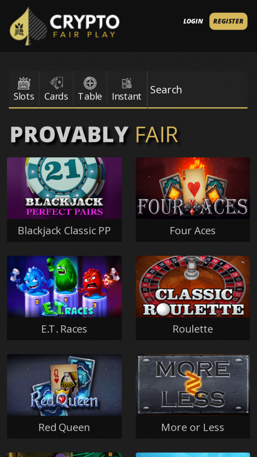 Crypto Fair Play Casino app Screenshot