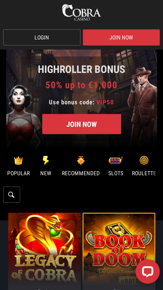 Cobra Casino app Screenshot