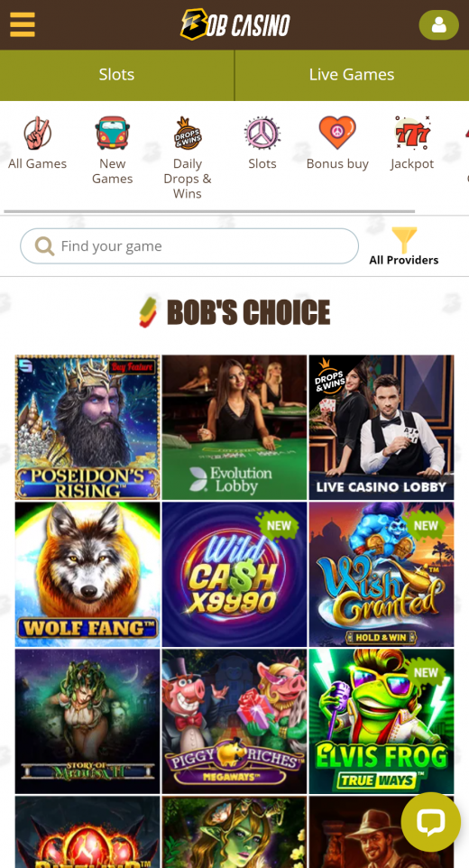 Bob Casino app Screenshot