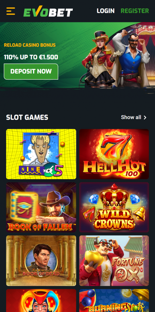 Evobet Casino app Screenshot