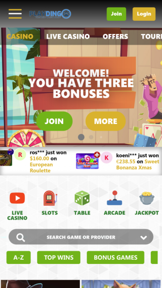 Playdingo Casino app Screenshot