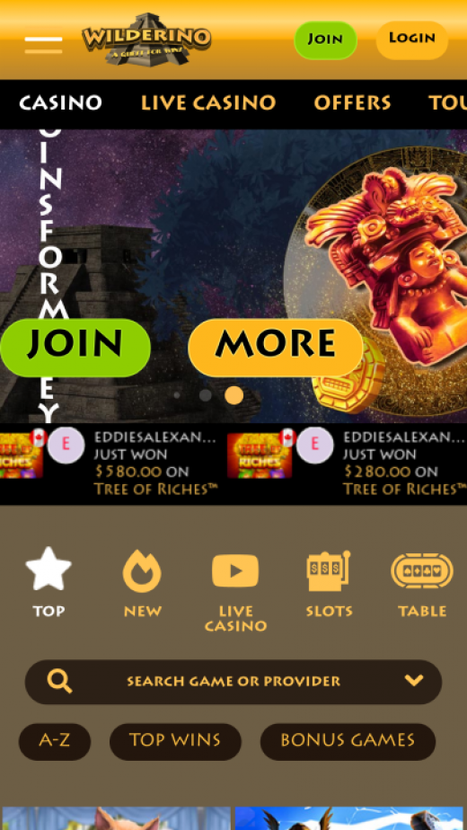 Wilderino Casino app Screenshot